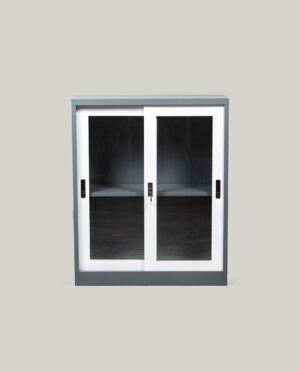 Armoire-4 Armoire bass métallique semi vitrée (Porte coulissante)